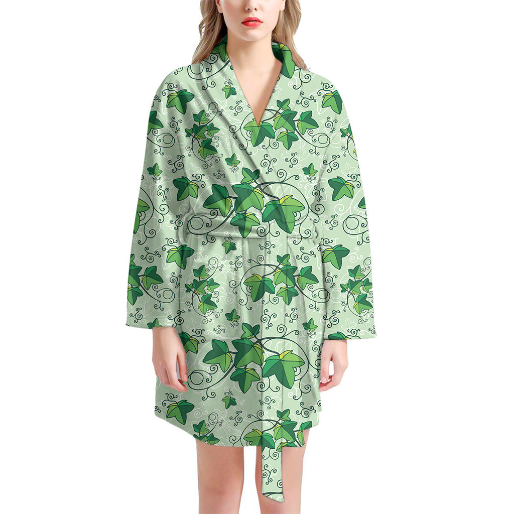 Christmas Ivy Leaf Pattern Print Women's Bathrobe