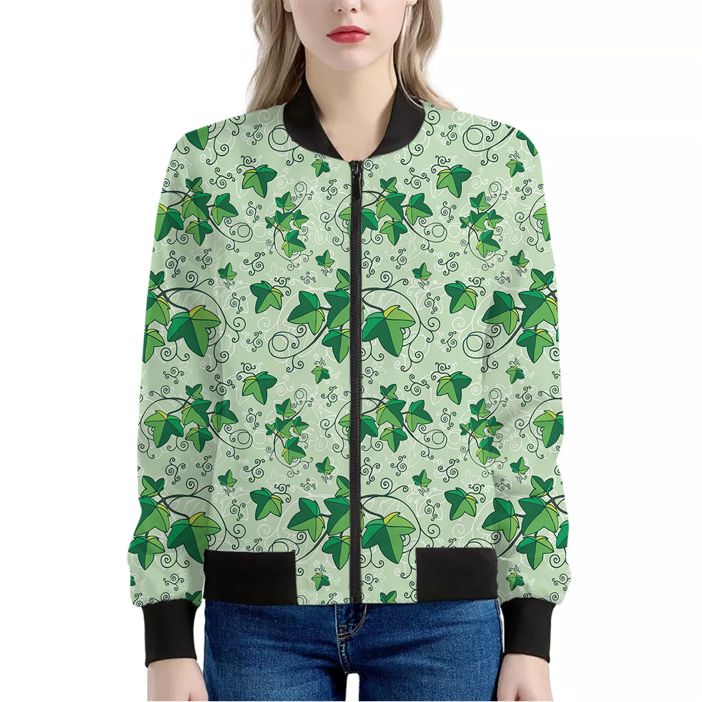 Christmas Ivy Leaf Pattern Print Women's Bomber Jacket