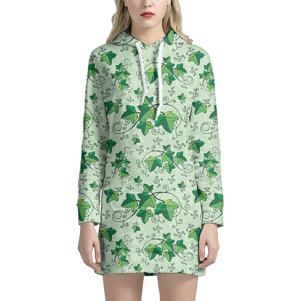 Christmas Ivy Leaf Pattern Print Women's Pullover Hoodie Dress