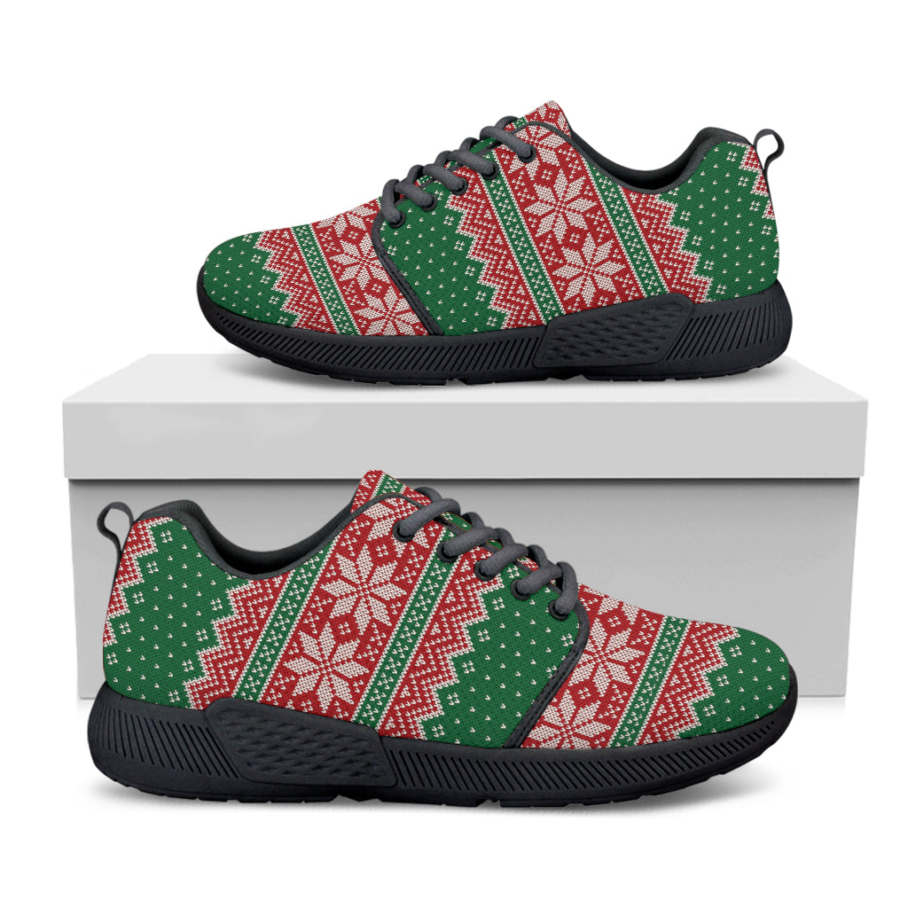 Christmas Knitted Pattern Print Black Athletic Shoes