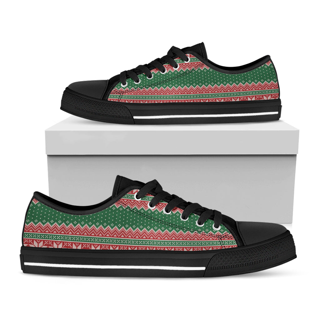 Christmas Knitted Pattern Print Black Low Top Shoes