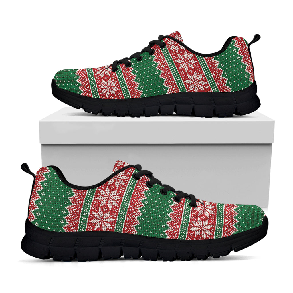 Christmas Knitted Pattern Print Black Sneakers