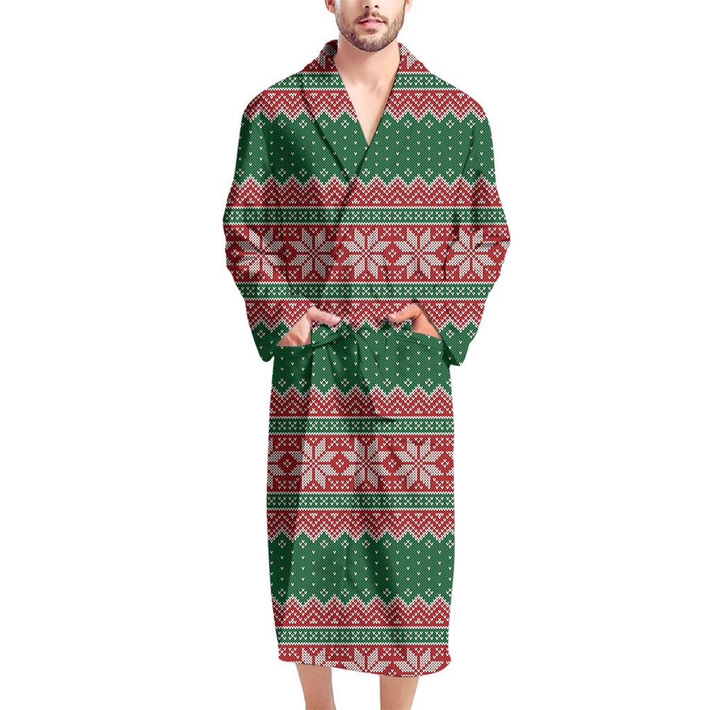 Christmas Knitted Pattern Print Men's Bathrobe