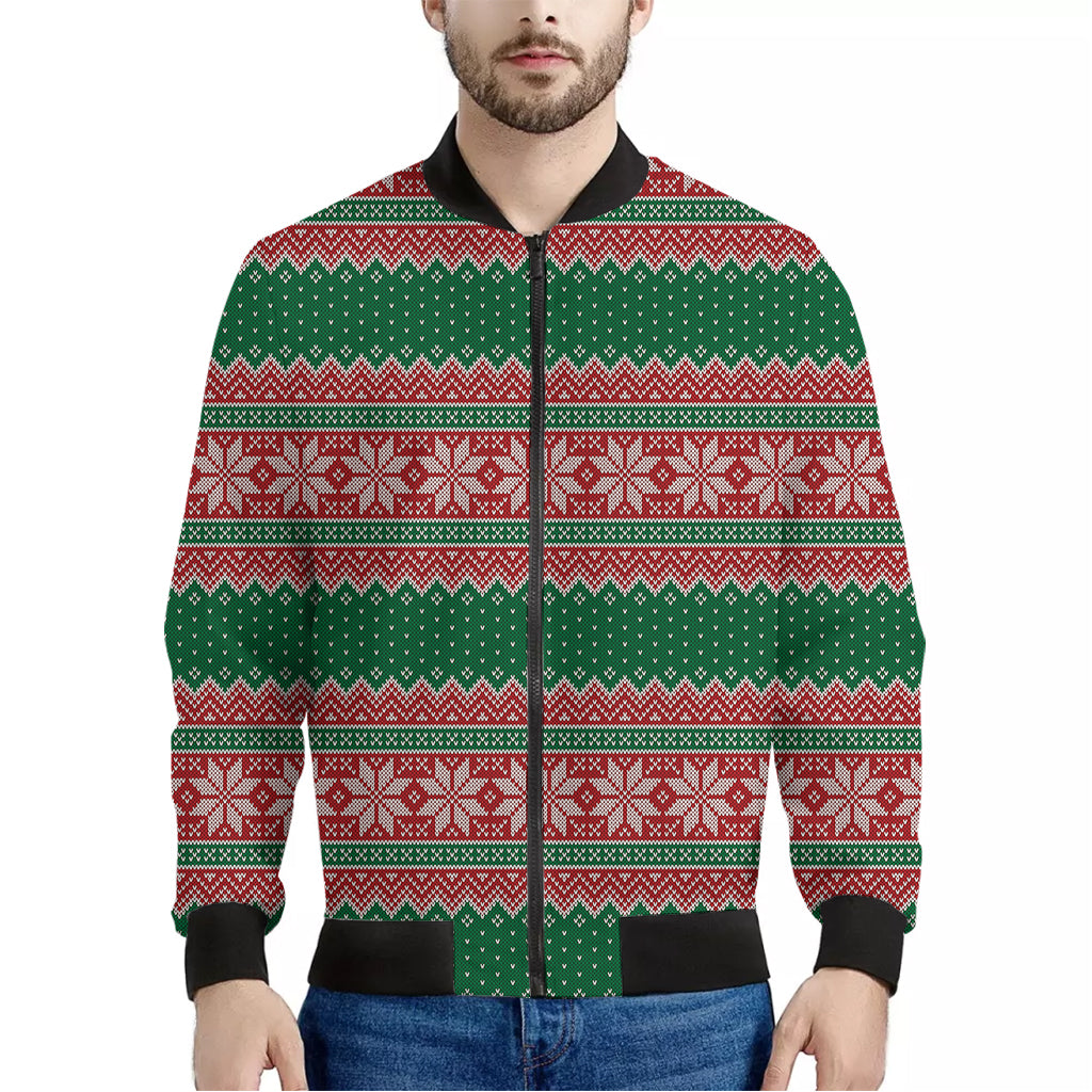 Christmas Knitted Pattern Print Men's Bomber Jacket