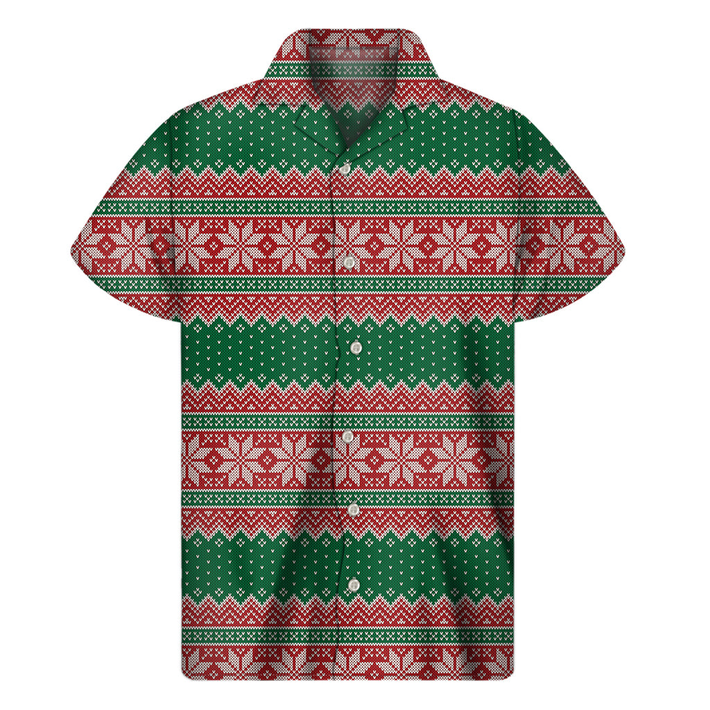 Christmas Knitted Pattern Print Men's Short Sleeve Shirt