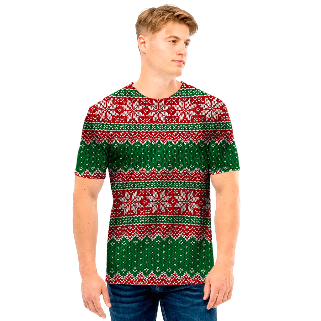 Christmas Knitted Pattern Print Men's T-Shirt