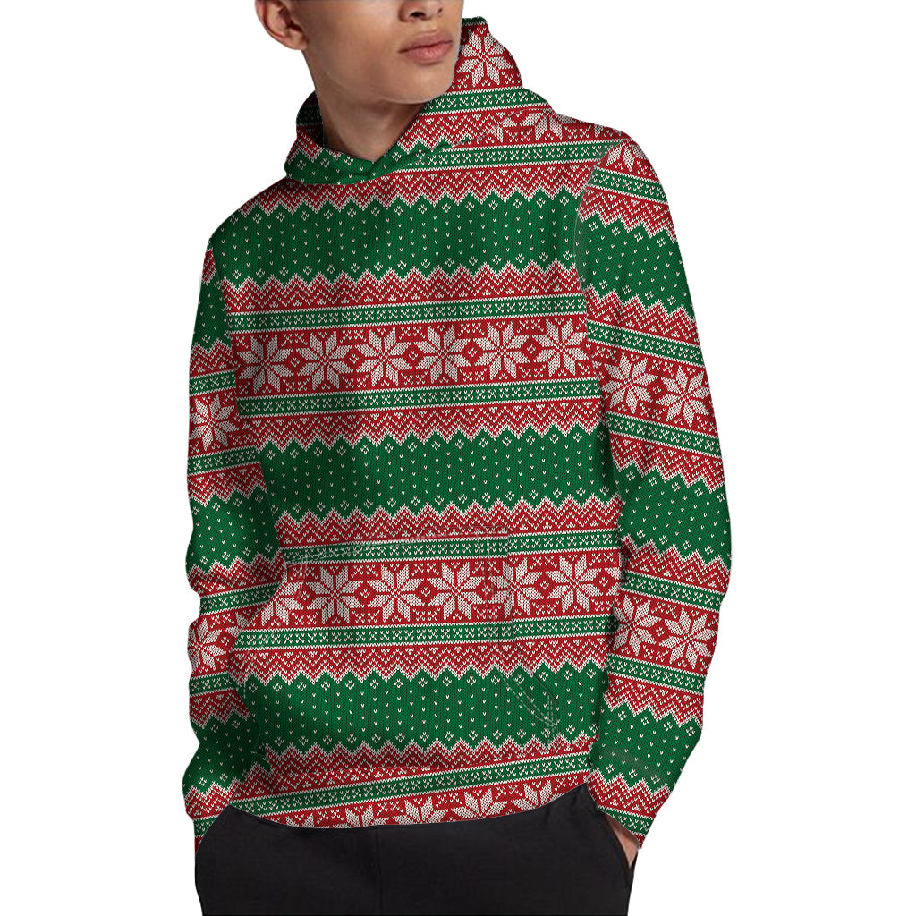 Christmas Knitted Pattern Print Pullover Hoodie