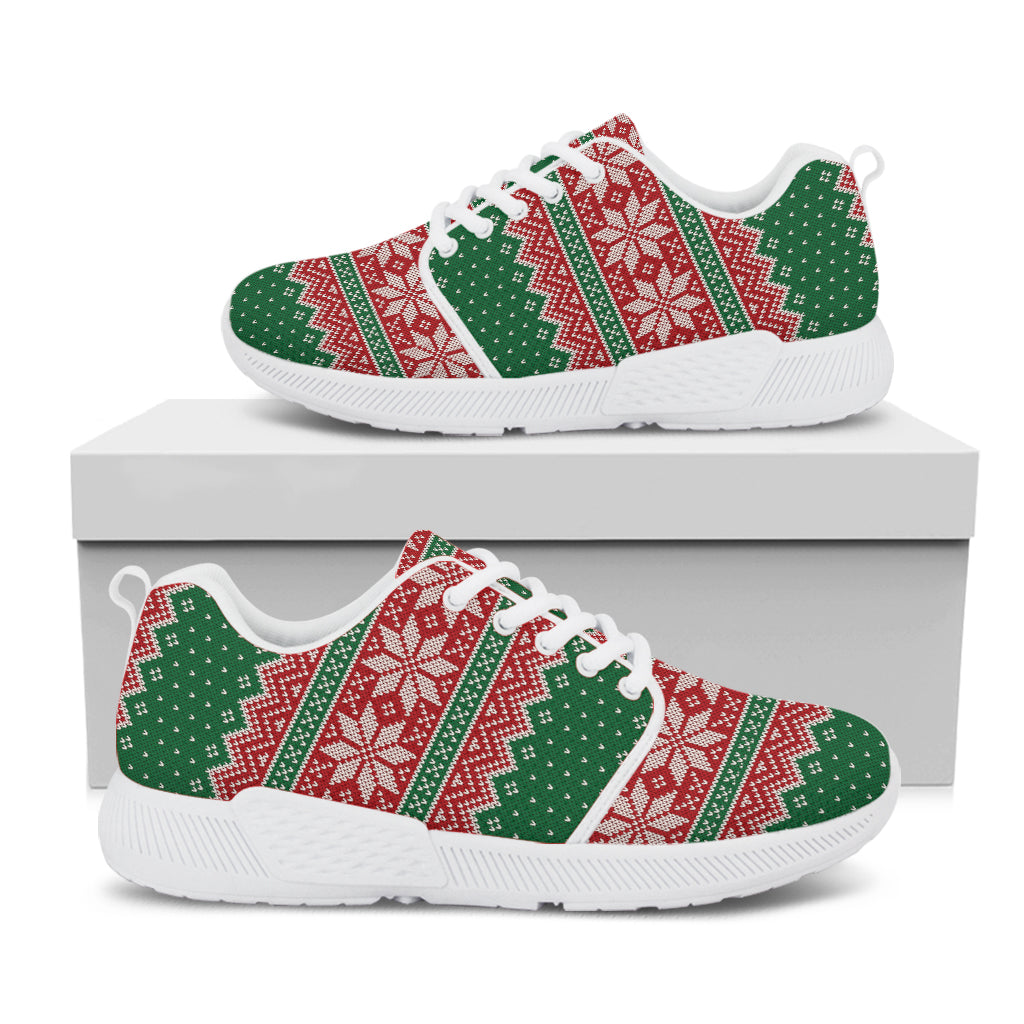 Christmas Knitted Pattern Print White Athletic Shoes