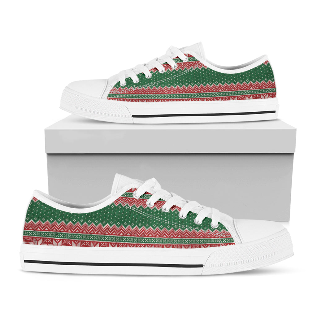 Christmas Knitted Pattern Print White Low Top Shoes