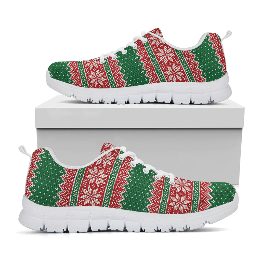 Christmas Knitted Pattern Print White Sneakers