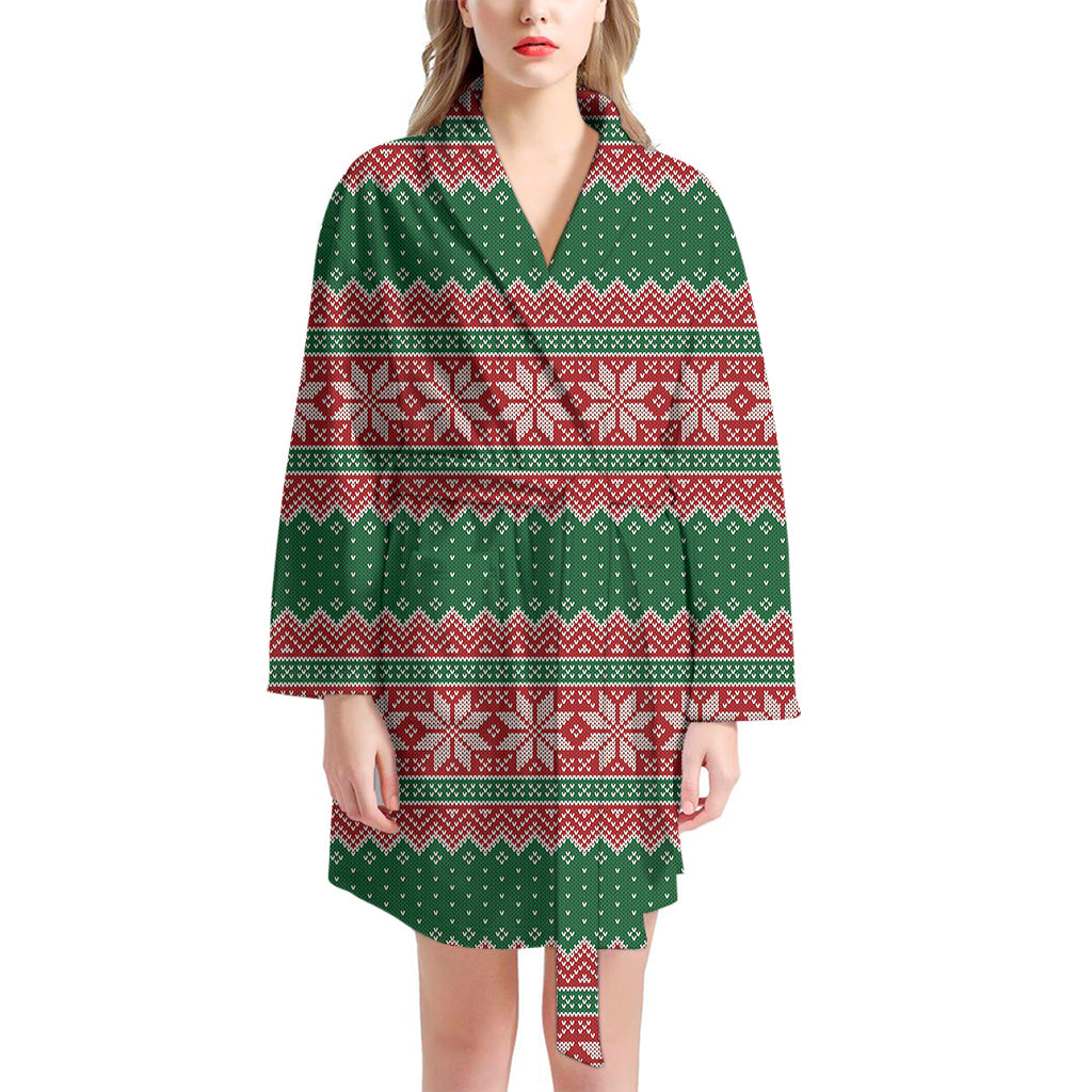 Christmas Knitted Pattern Print Women's Bathrobe