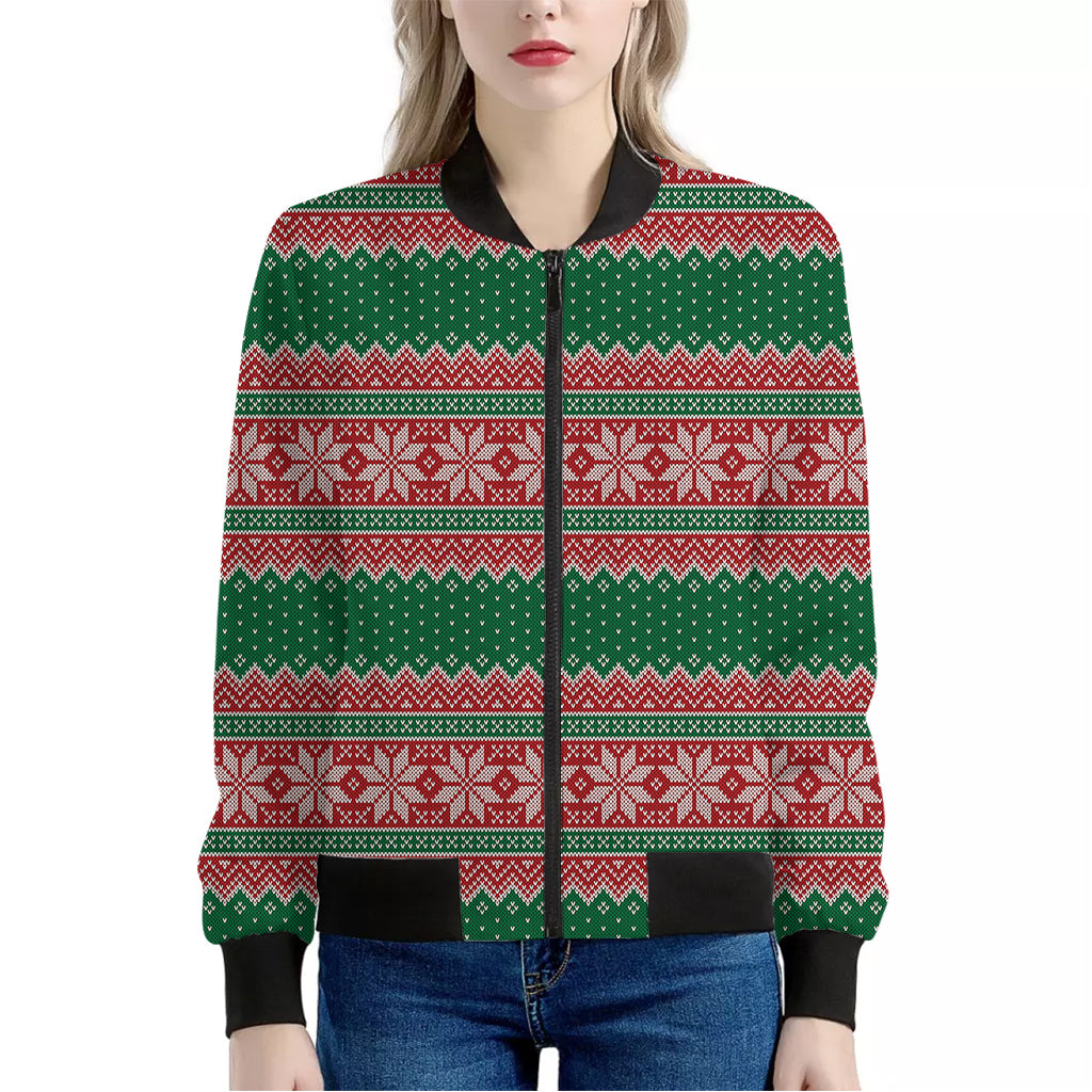 Christmas Knitted Pattern Print Women's Bomber Jacket