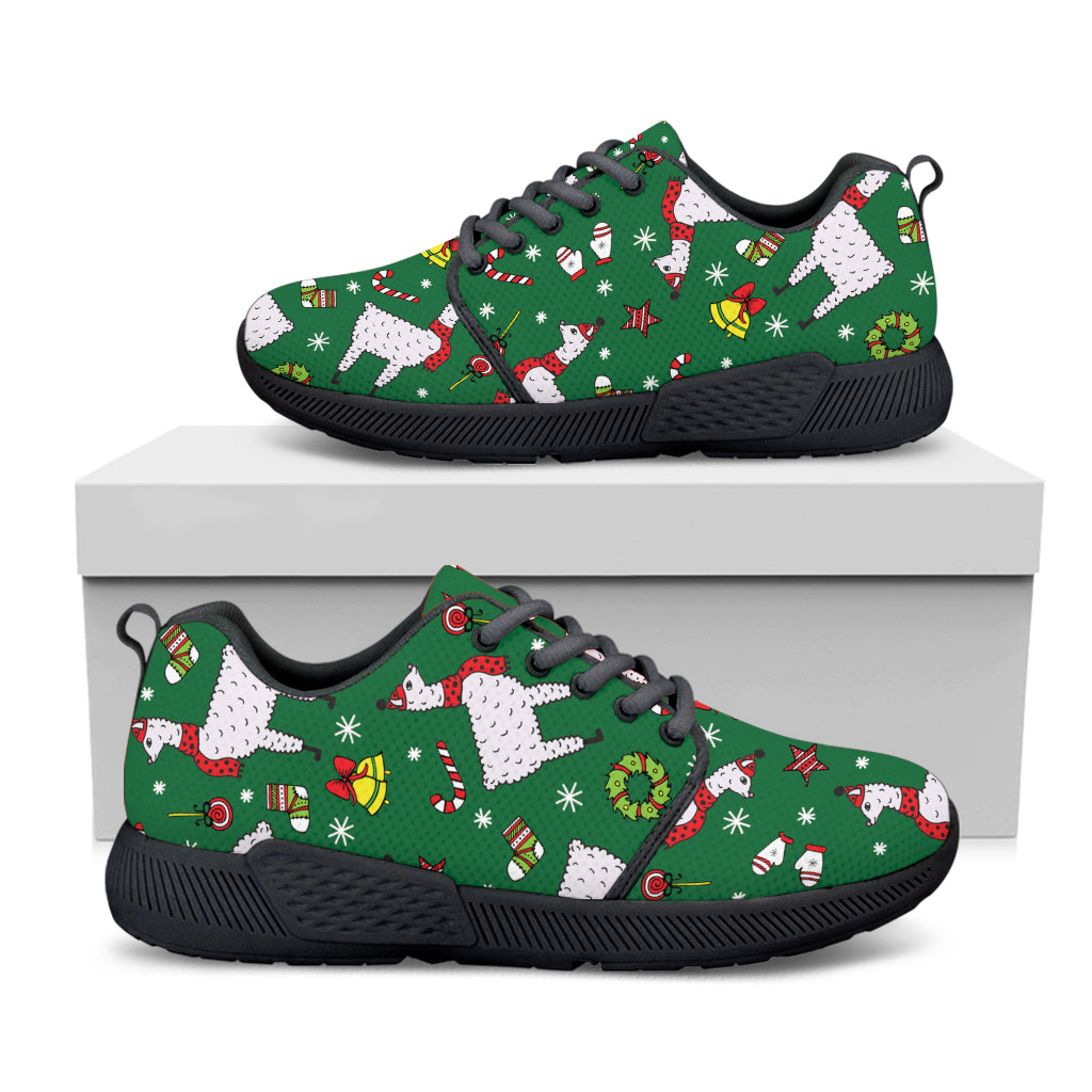 Christmas Llama Pattern Print Black Athletic Shoes