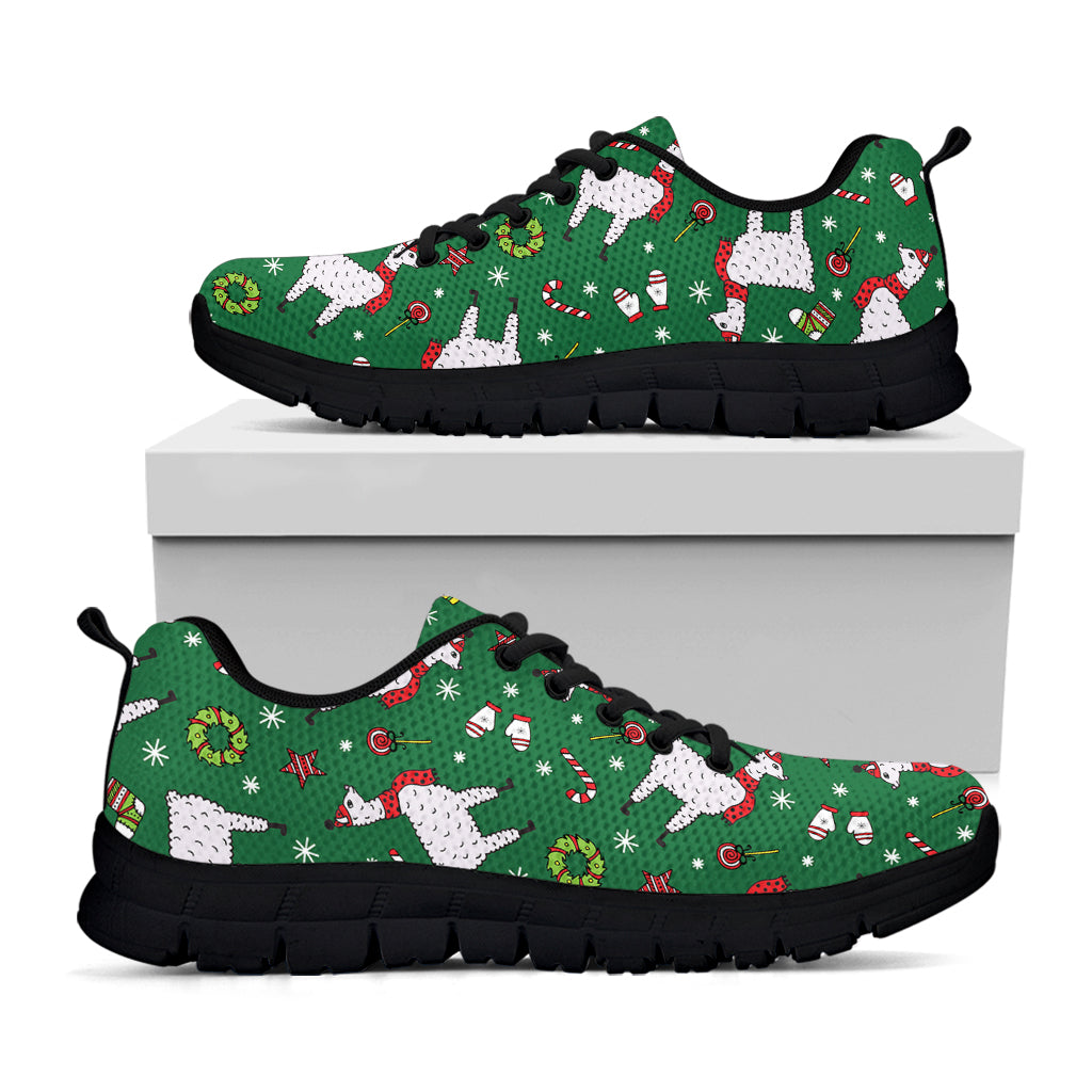 Christmas Llama Pattern Print Black Sneakers