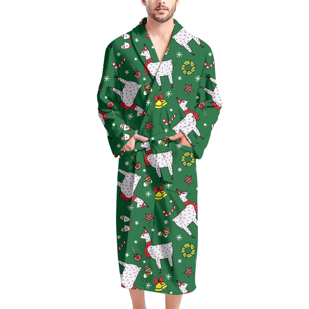 Christmas Llama Pattern Print Men's Bathrobe