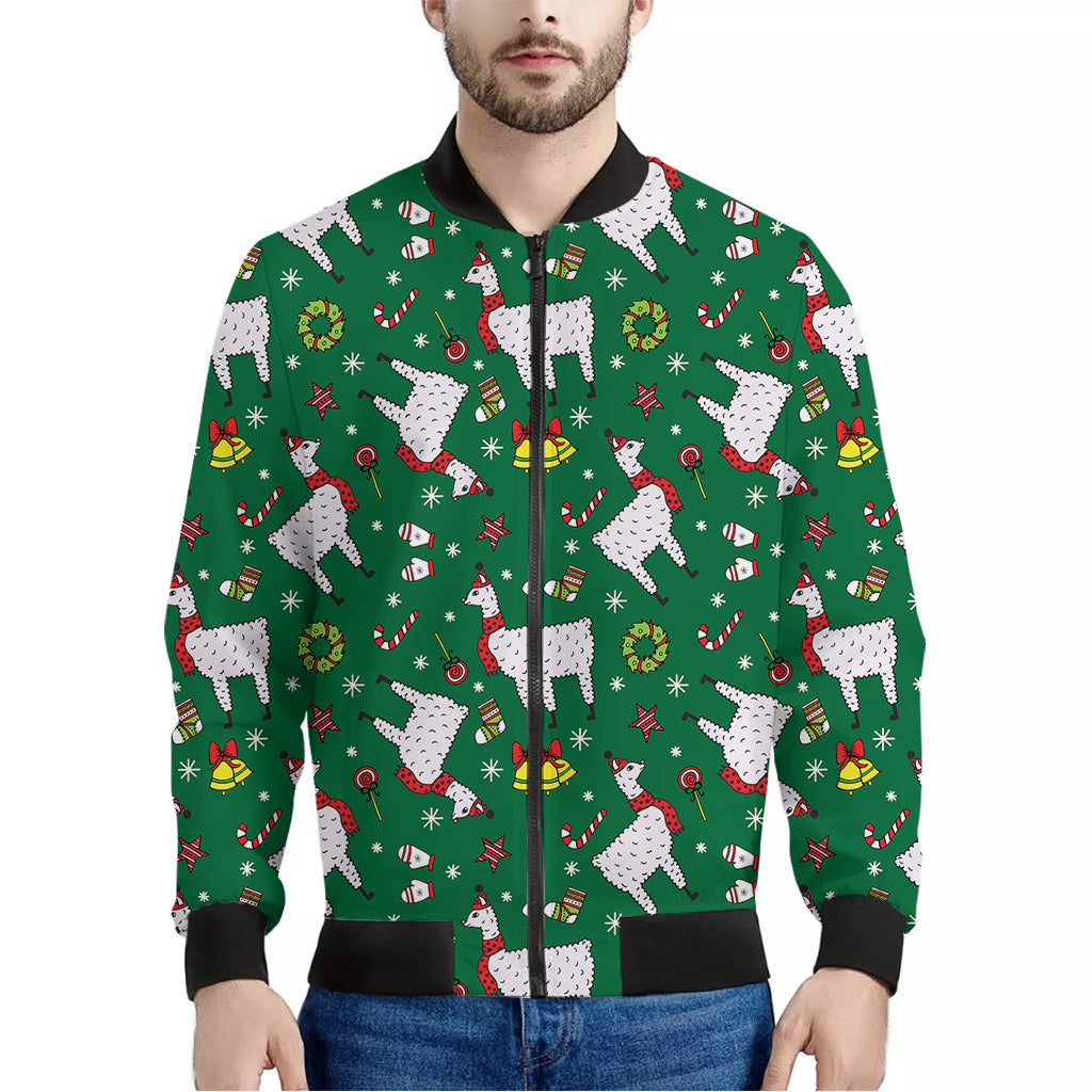 Christmas Llama Pattern Print Men's Bomber Jacket