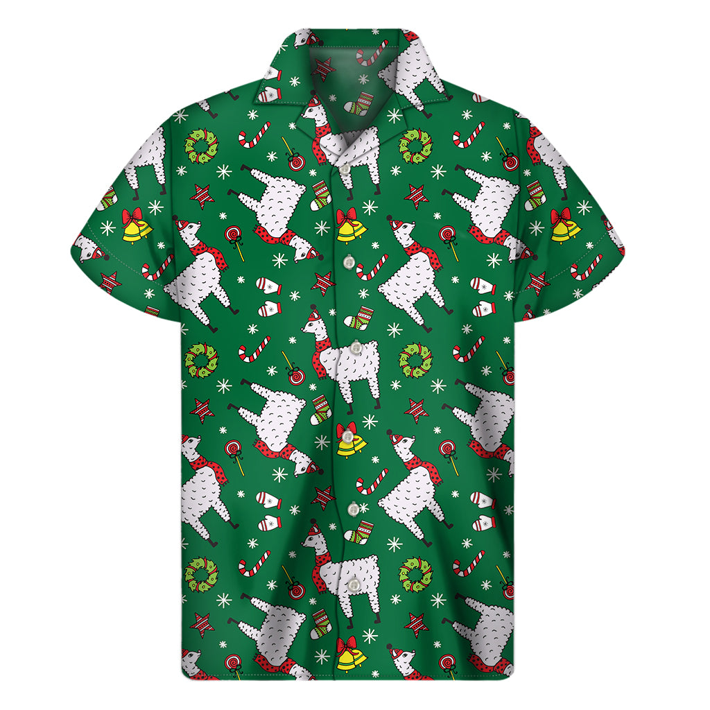 Christmas Llama Pattern Print Men's Short Sleeve Shirt