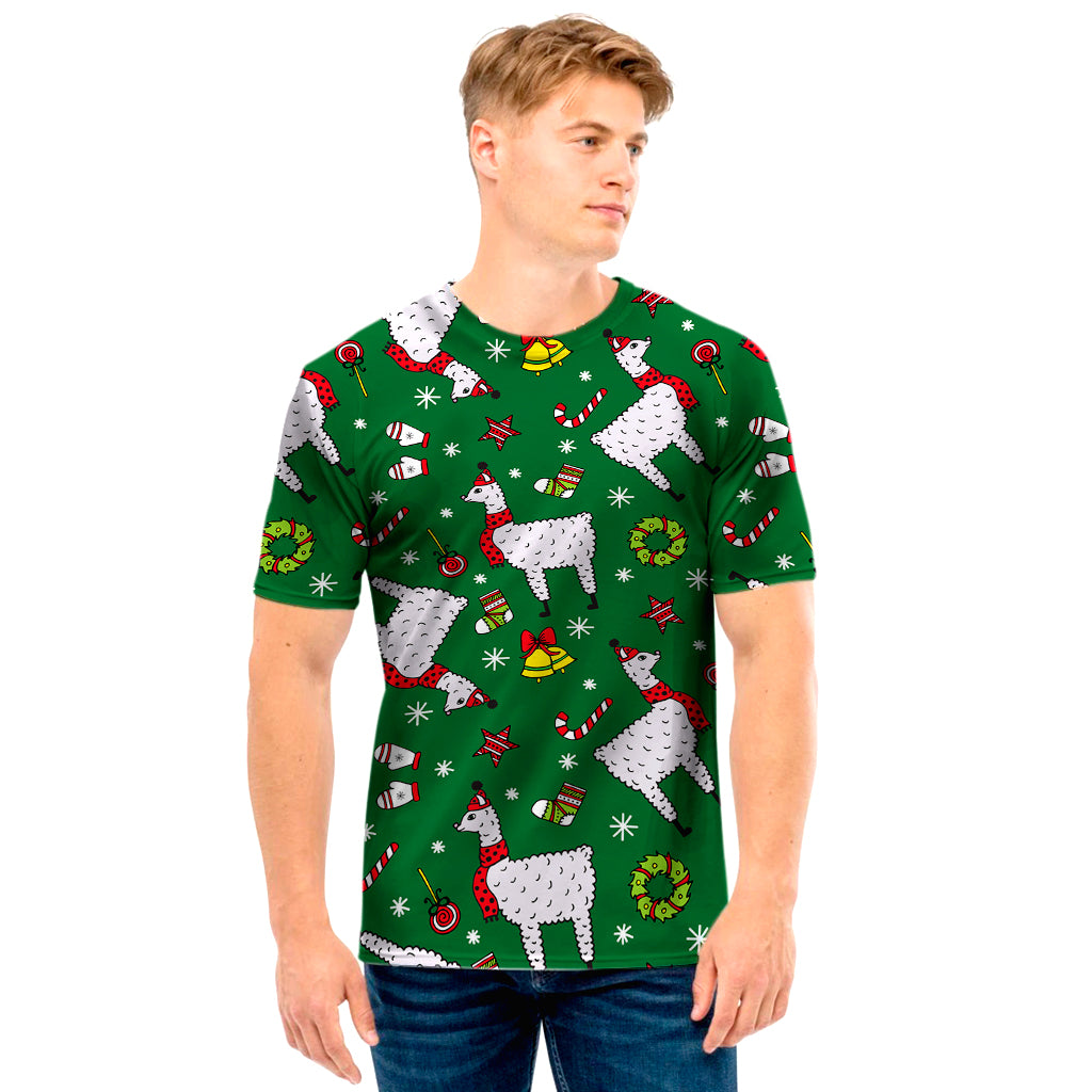 Christmas Llama Pattern Print Men's T-Shirt