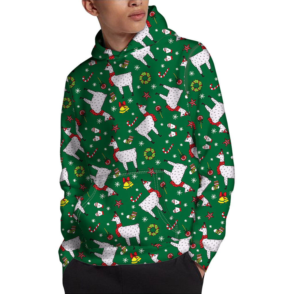 Christmas Llama Pattern Print Pullover Hoodie