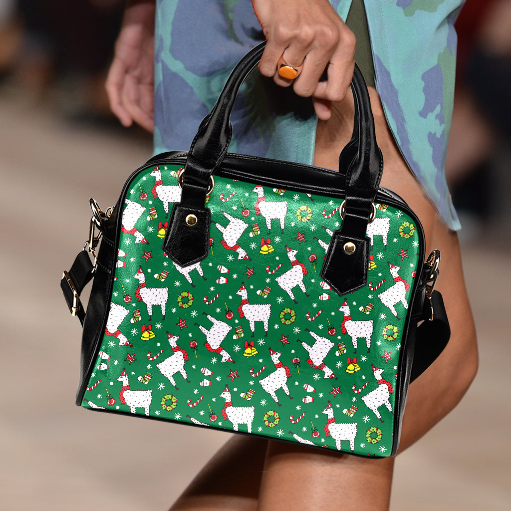 Christmas Llama Pattern Print Shoulder Handbag