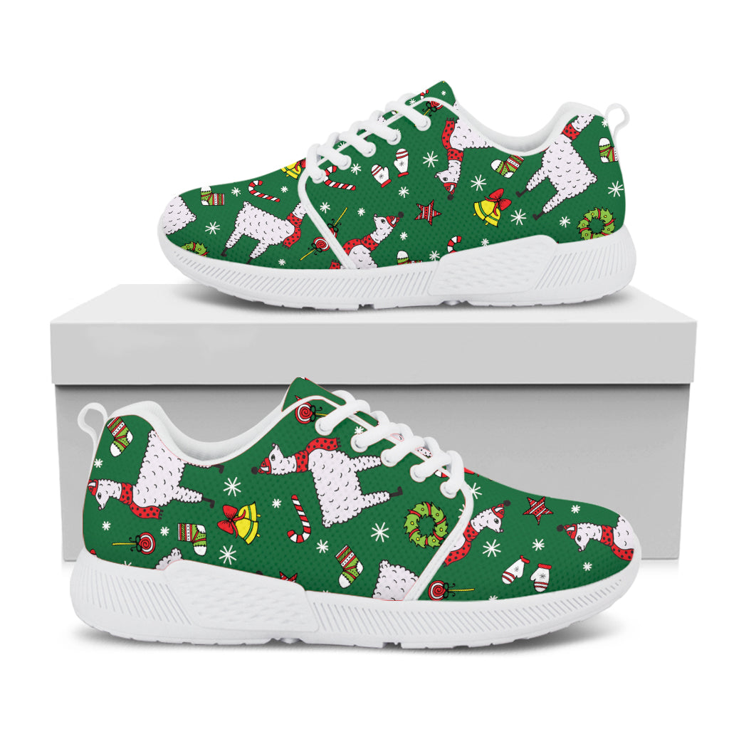 Christmas Llama Pattern Print White Athletic Shoes