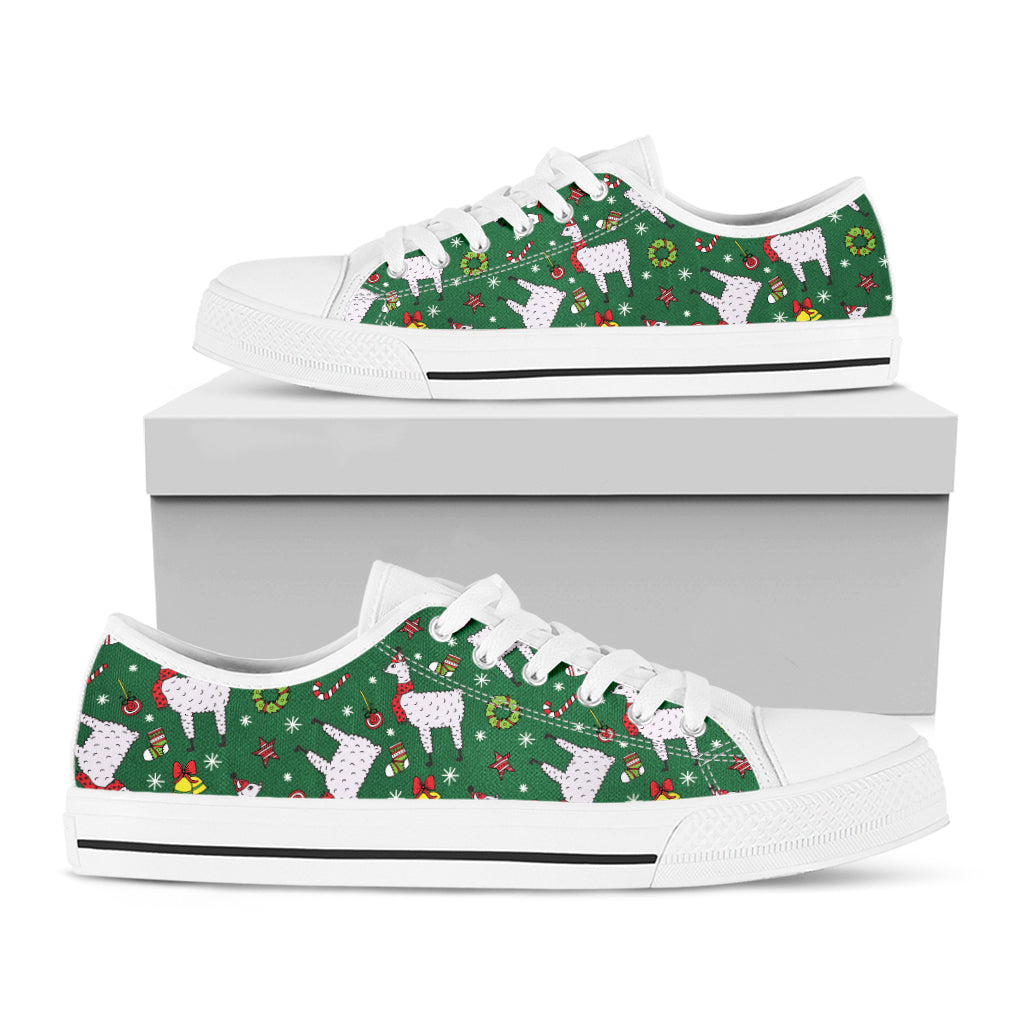 Christmas Llama Pattern Print White Low Top Shoes