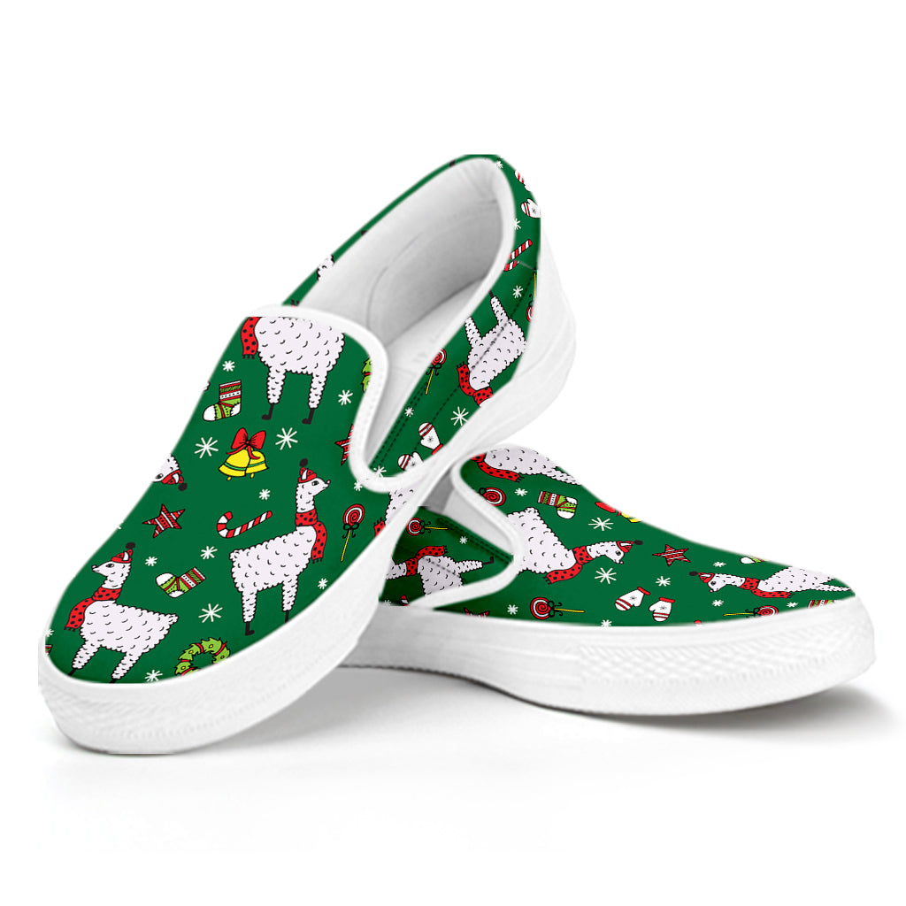 Christmas Llama Pattern Print White Slip On Shoes