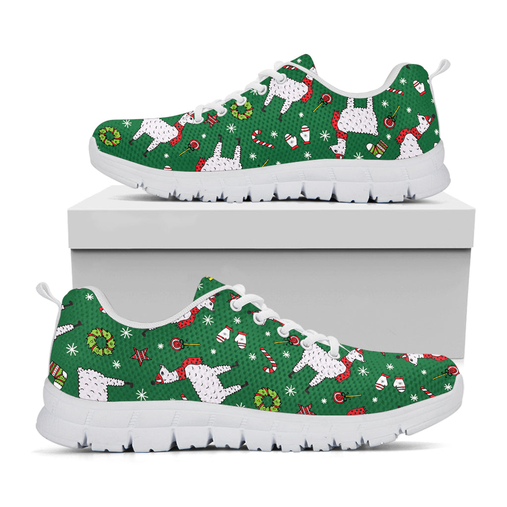 Christmas Llama Pattern Print White Sneakers