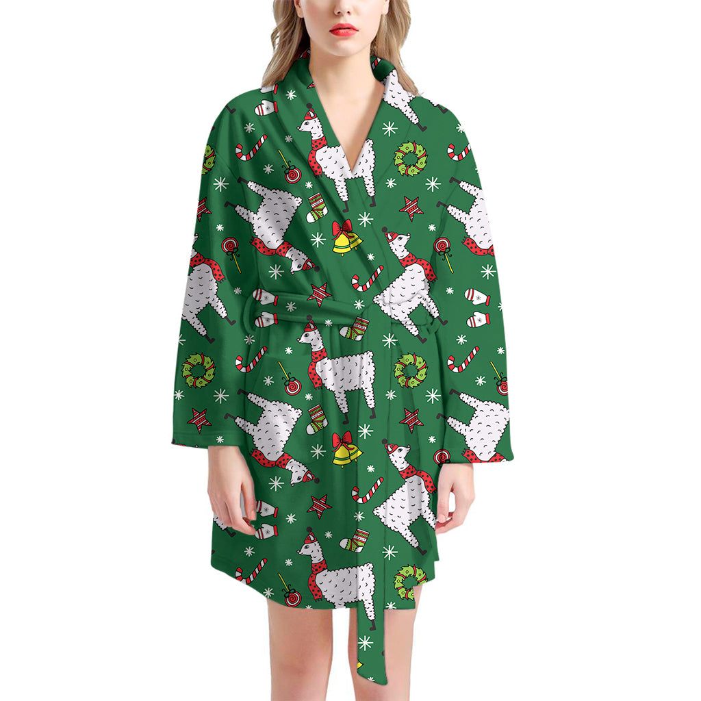 Christmas Llama Pattern Print Women's Bathrobe