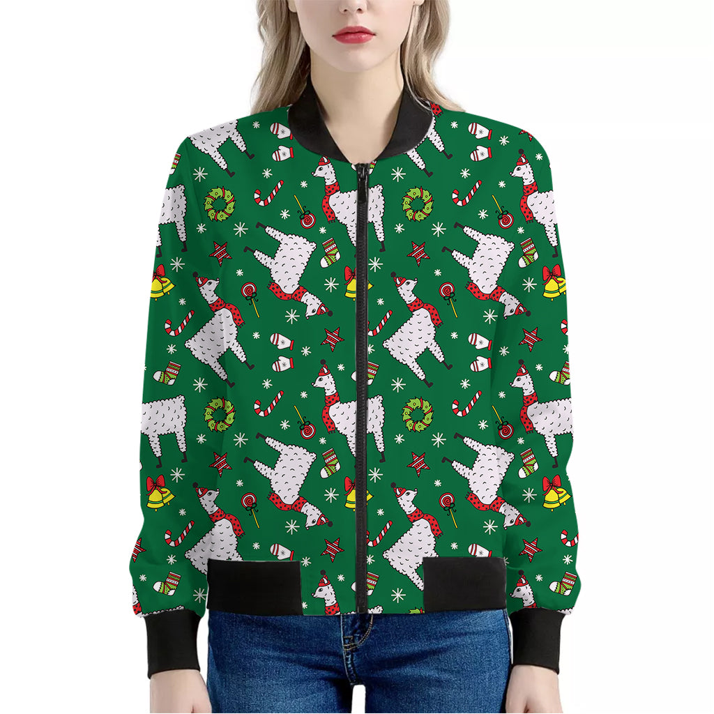 Christmas Llama Pattern Print Women's Bomber Jacket