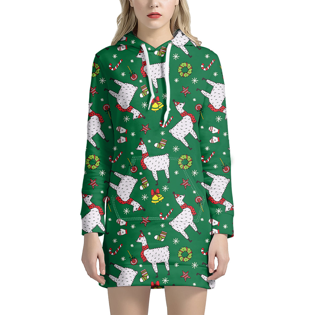 Christmas Llama Pattern Print Women's Pullover Hoodie Dress