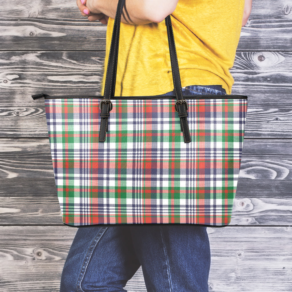 Christmas Madras Plaid Print Leather Tote Bag