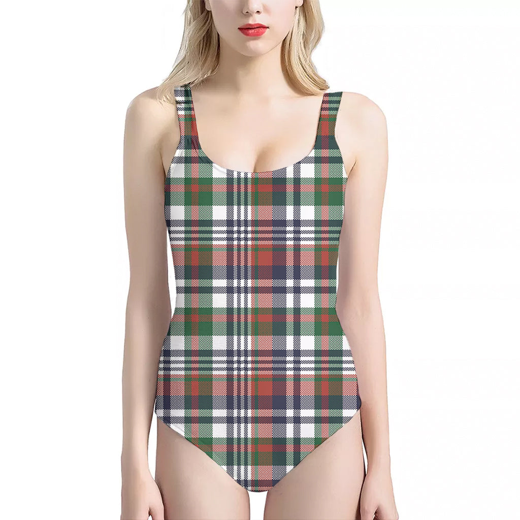 Christmas Madras Plaid Print One Piece Halter Neck Swimsuit