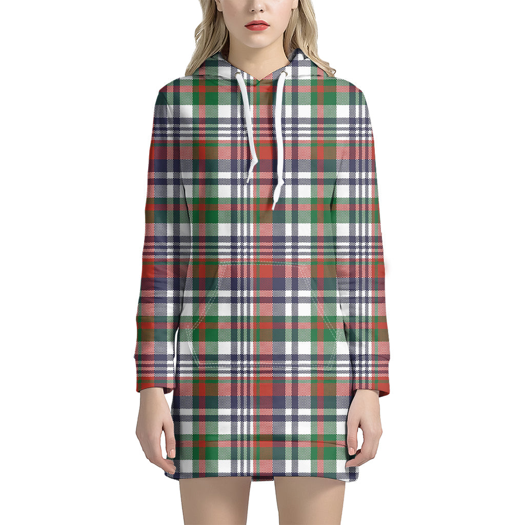 Christmas Madras Plaid Print Women's Pullover Hoodie Dress