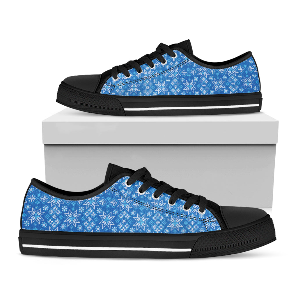 Christmas Nordic Knitted Pattern Print Black Low Top Shoes