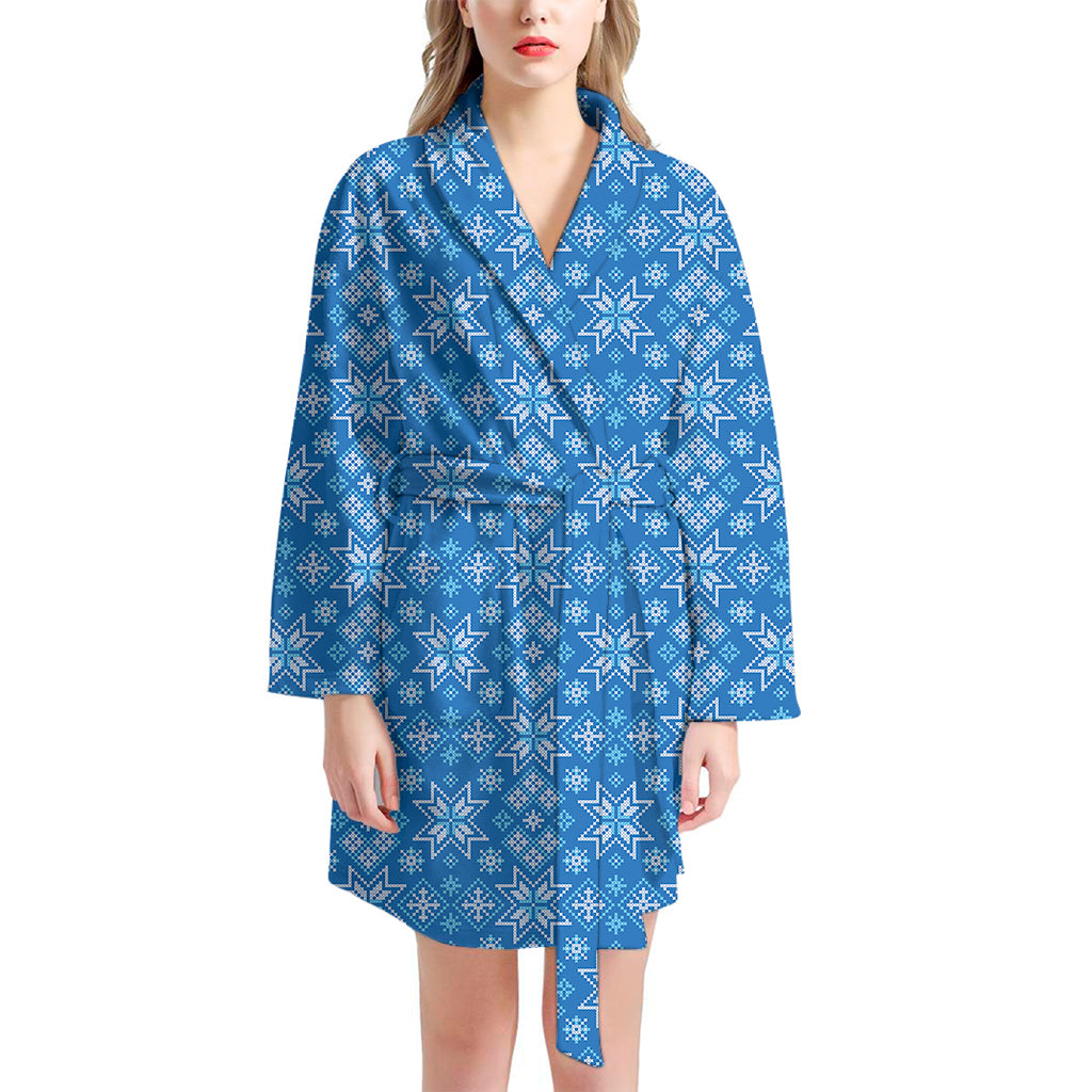 Christmas Nordic Knitted Pattern Print Women's Bathrobe