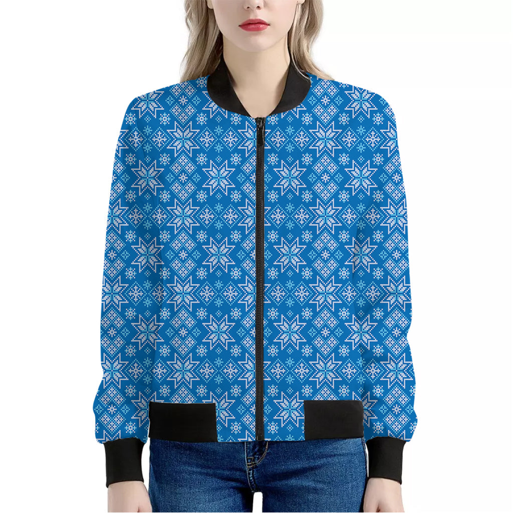 Christmas Nordic Knitted Pattern Print Women's Bomber Jacket