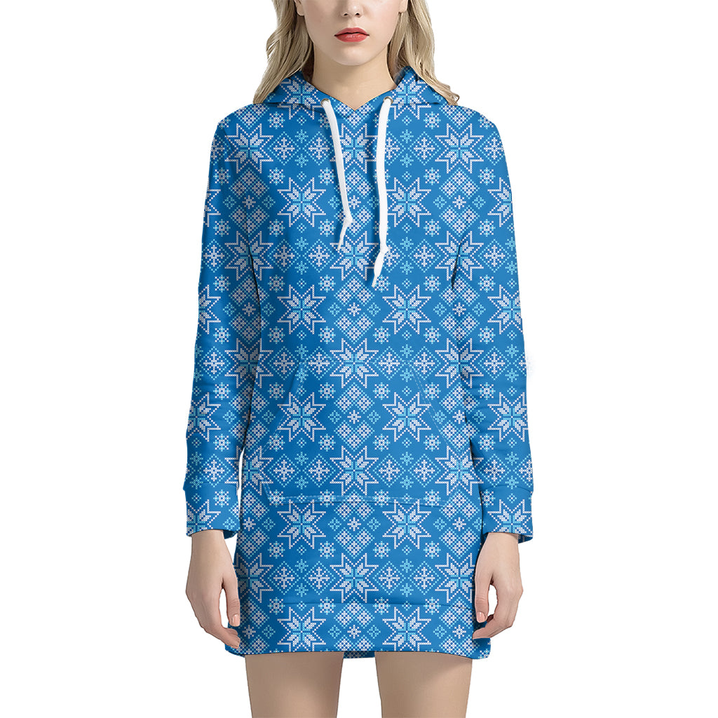 Christmas Nordic Knitted Pattern Print Women's Pullover Hoodie Dress