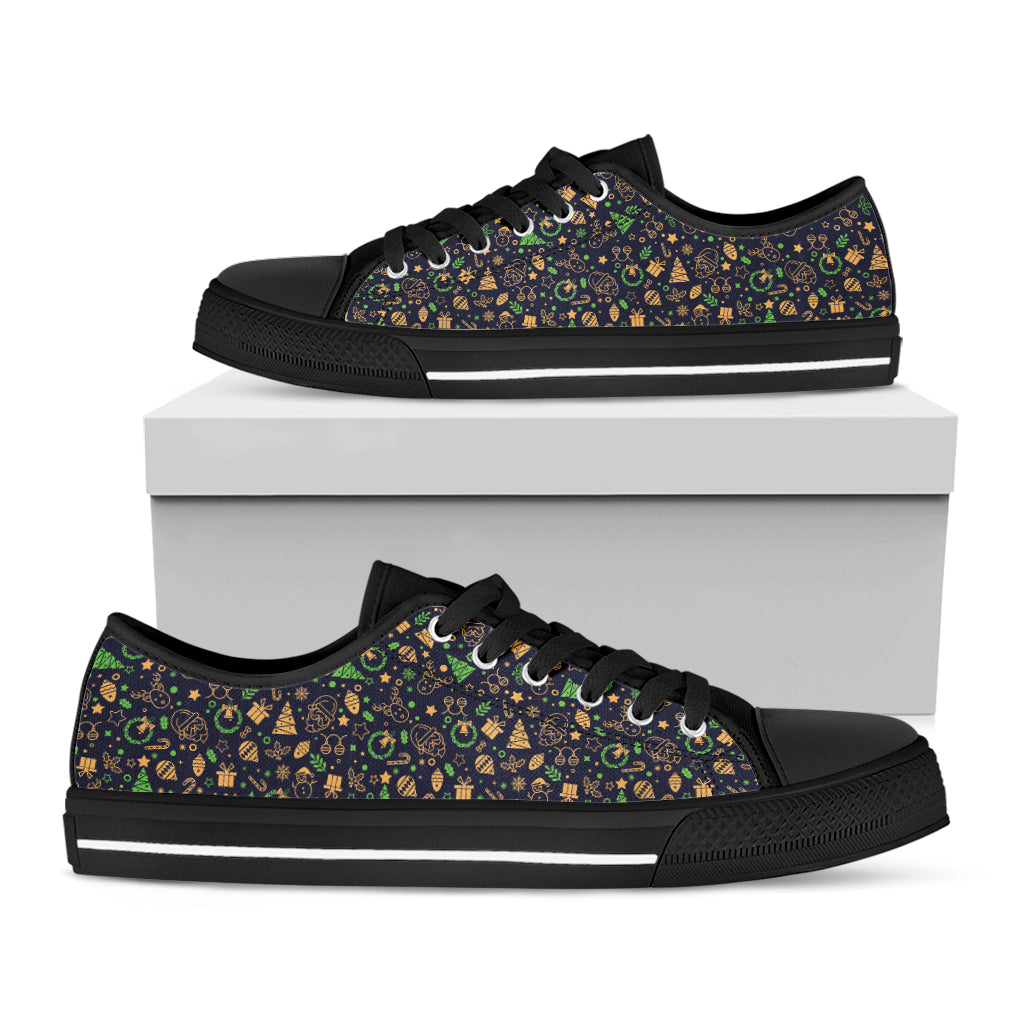 Christmas Party Elements Pattern Print Black Low Top Shoes