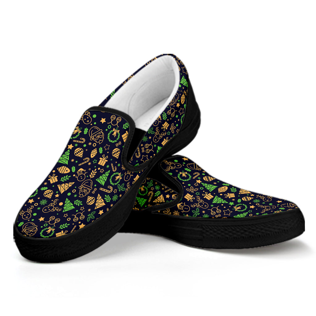 Christmas Party Elements Pattern Print Black Slip On Shoes