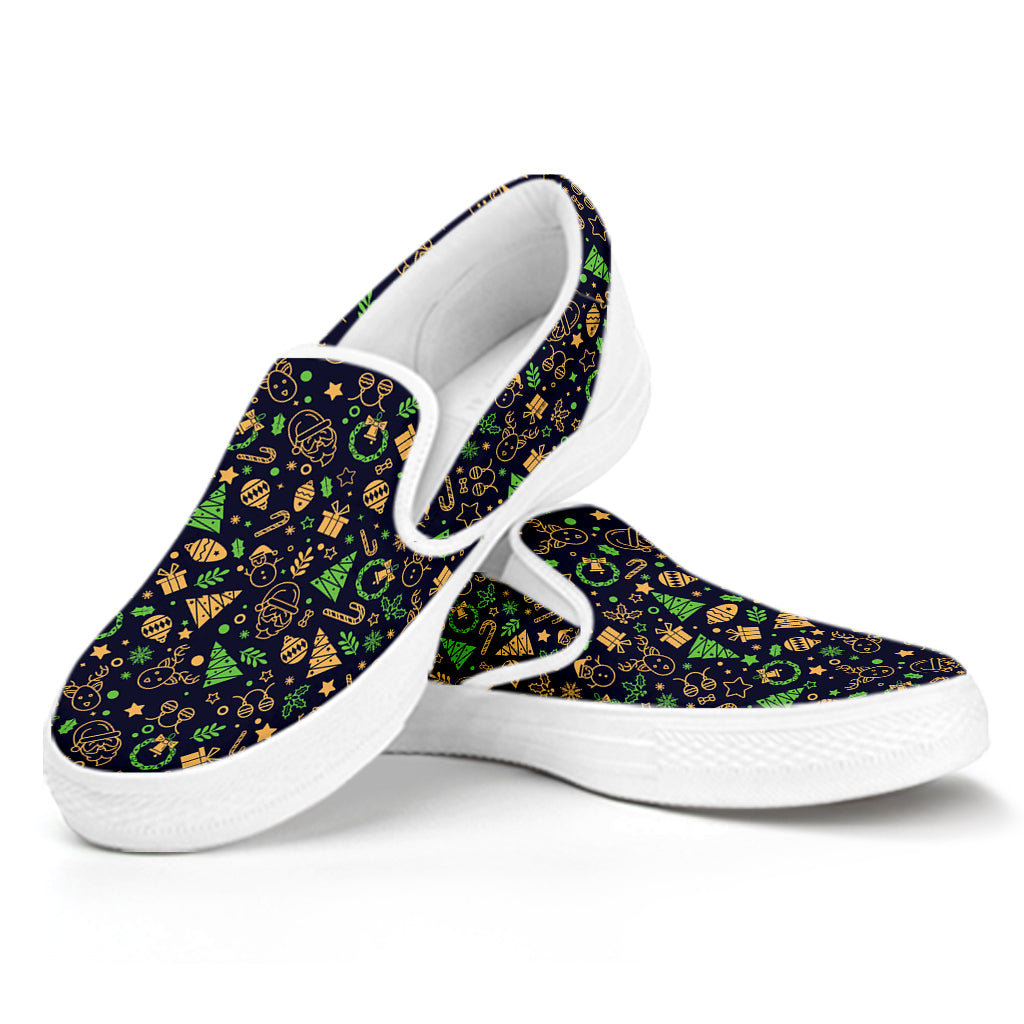 Christmas Party Elements Pattern Print White Slip On Shoes