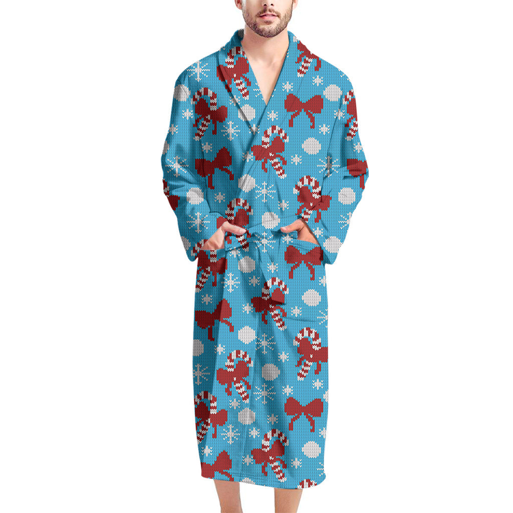 Christmas Party Knitted Pattern Print Men's Bathrobe