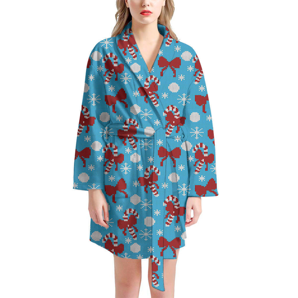 Christmas Party Knitted Pattern Print Women's Bathrobe