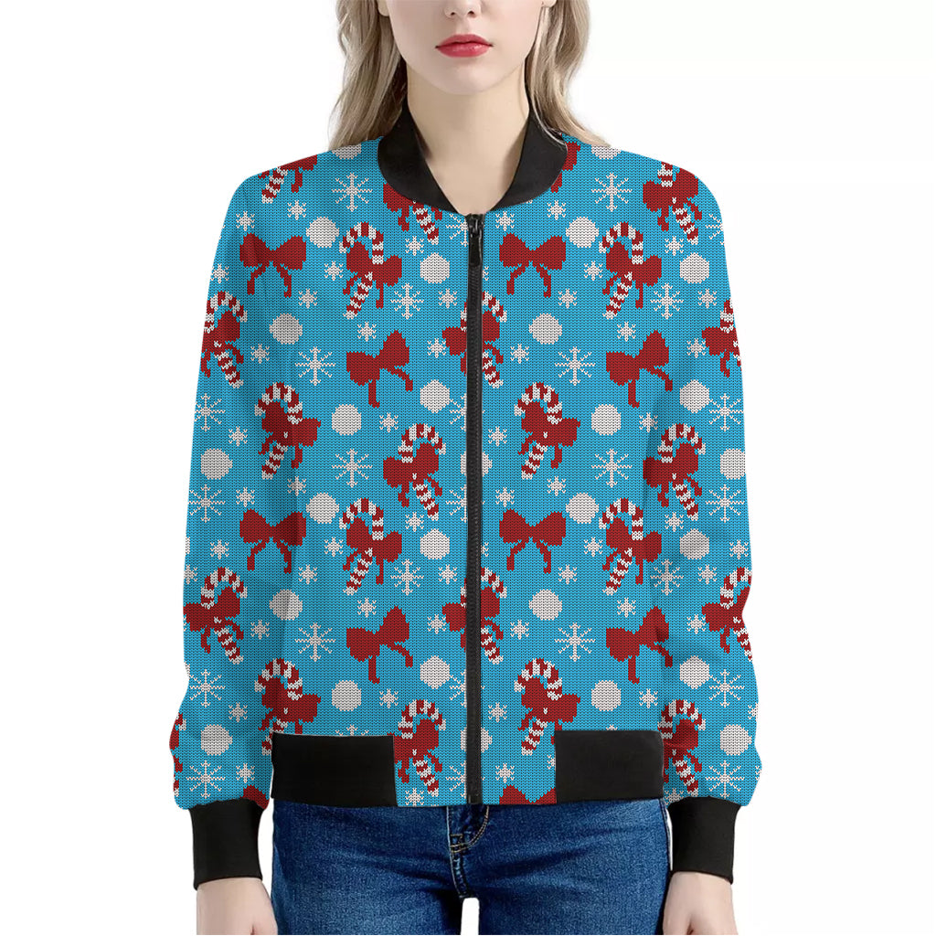 Christmas Party Knitted Pattern Print Women's Bomber Jacket