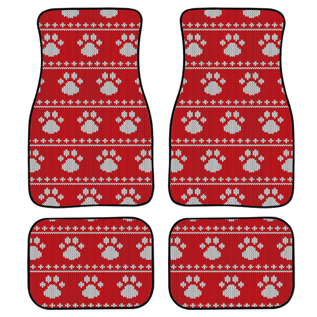 Christmas Paw Knitted Pattern Print Front and Back Car Floor Mats