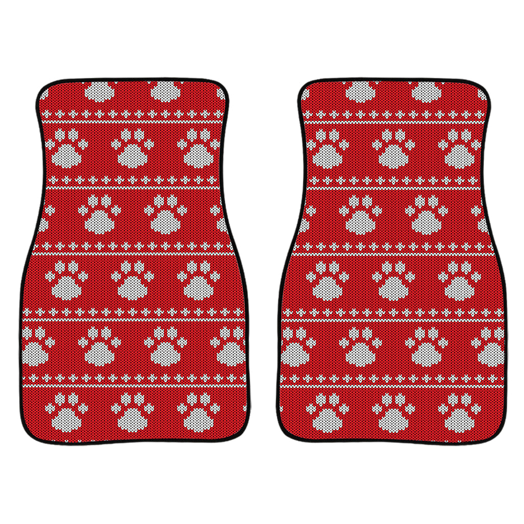 Christmas Paw Knitted Pattern Print Front Car Floor Mats