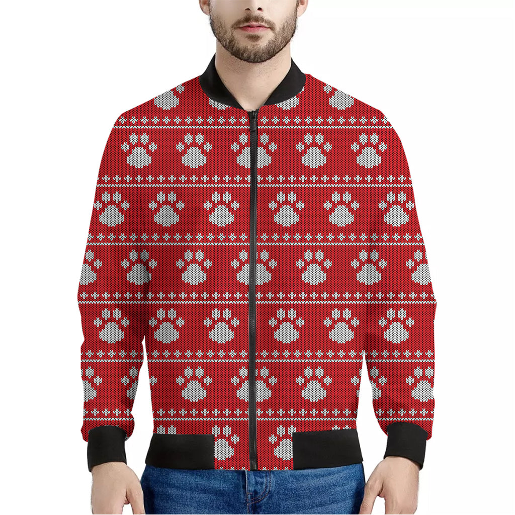 Christmas Paw Knitted Pattern Print Men's Bomber Jacket