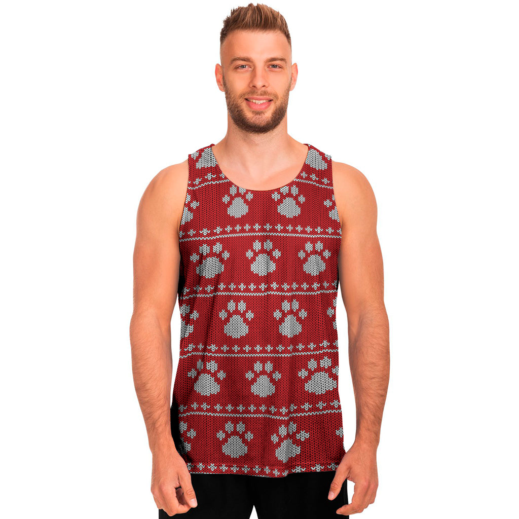 Christmas Paw Knitted Pattern Print Men's Tank Top