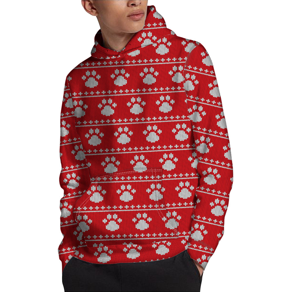 Christmas Paw Knitted Pattern Print Pullover Hoodie