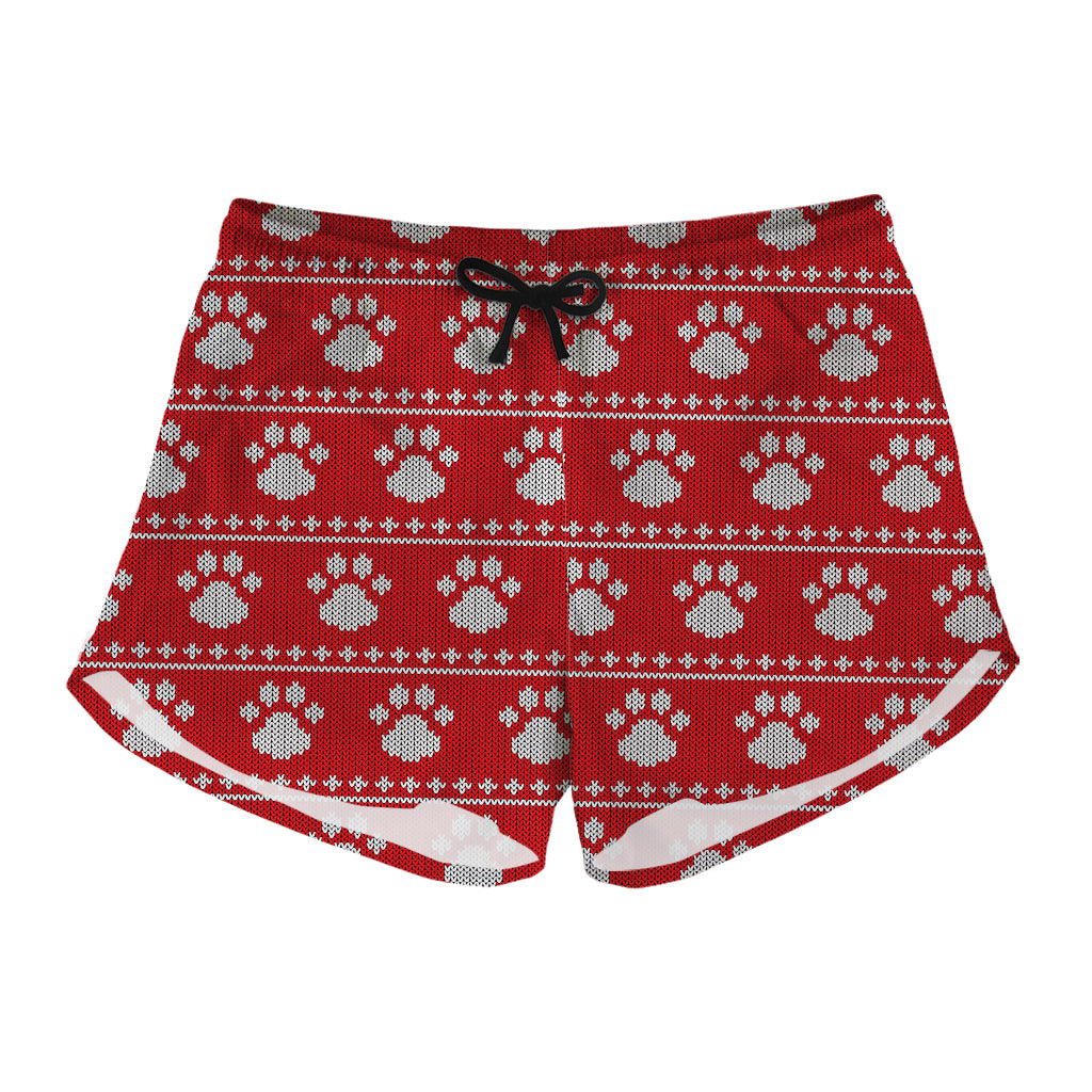 Christmas Paw Knitted Pattern Print Women's Shorts